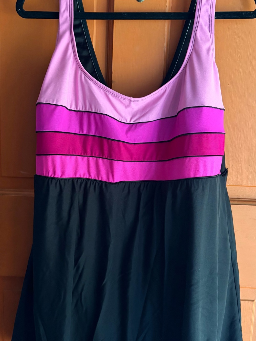 Plus Size Vtg Longitude Women's Pink Two-Tone Swim Dress with Black Trim P1